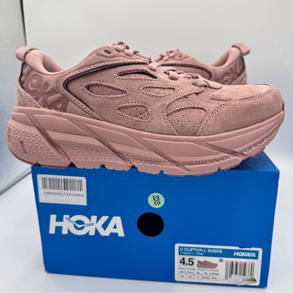 NWT Hoka Clifton Suede L Leather Pale Mauve Pink U Unisex Sneakers Shoes NEW - Picture 6 of 16
